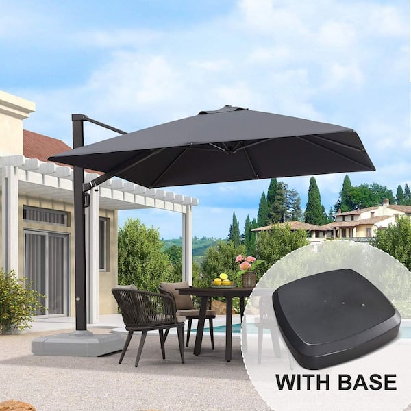 PURPLE LEAF 10 ft. Square Aluminum Large Outdoor Cantilever 360-Degree Rotation Patio Umbrella with Base in Ground, Navy Blue PURPLE LEAF 10 ft. Square Aluminum Large Outdoor Cantilever 360-Degree Rotation Patio Umbrella with Base in Ground, Navy Blue