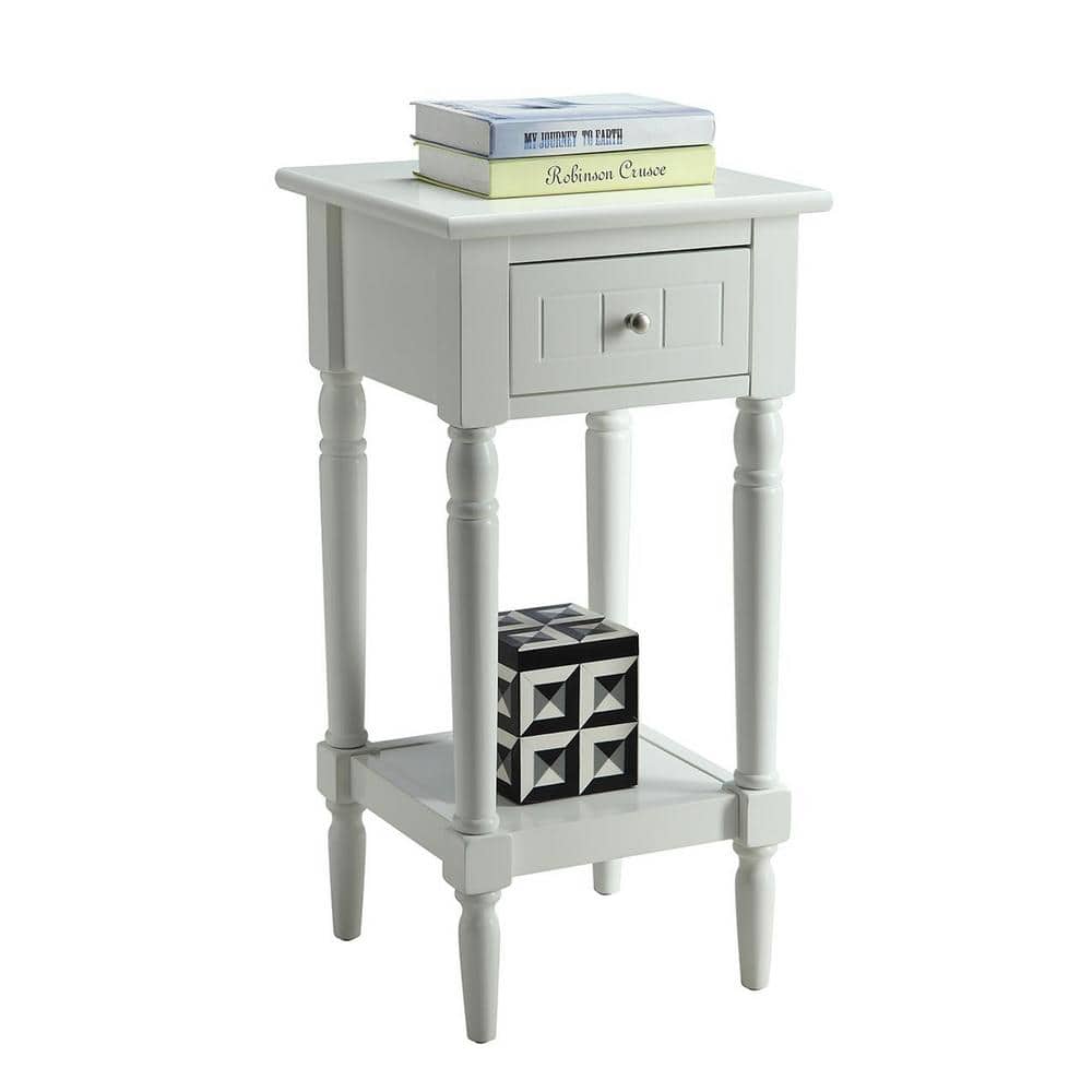 White Wood French Country End Table with Storage