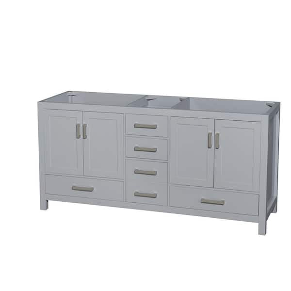 Wyndham Collection Sheffield 70.75 in. W x 21.5 in. D x 34.25 in. H Double Bath Vanity Cabinet without Top in Gray