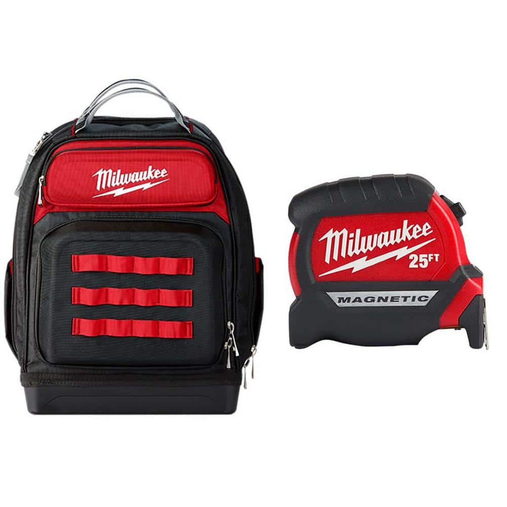Milwaukee 15 in. Ultimate Jobsite Backpack with 25 ft. x 1 in 
