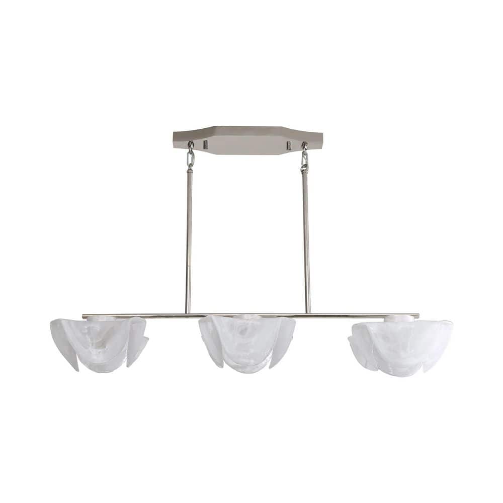 Glacier 36-Watt 3 Light Polished Nickel Integrated LED Linear Pendant Light with Icy Glass Shade price history on PriceWatchPro