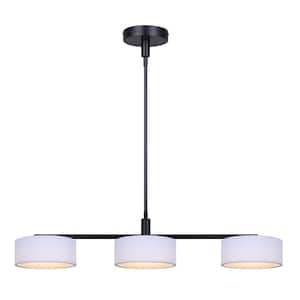 Carmynn 3-Light Integrated LED Black Contemporary Pendant with White Fabric Shade