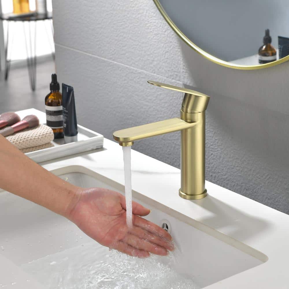 Brushed Gold Single Handle Brass Bathroom Faucet