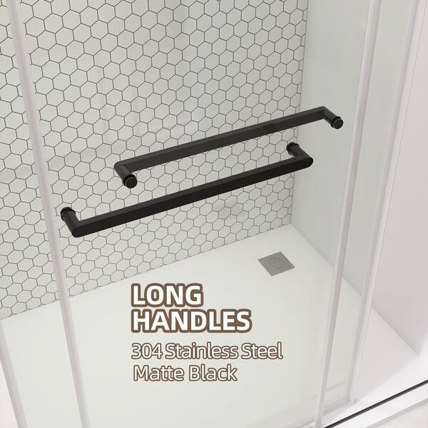NTQ 60 in. W x 79 in. H Soft-Close Frameless Double Sliding Alcove Glass Shower Door in Matte Black 3/8 in. Tempered Glass