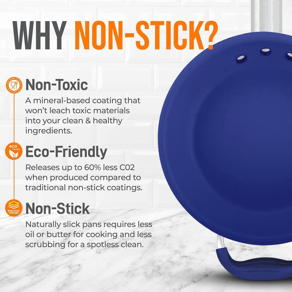 NutriChef 14" Blue Nonstick Aluminum Fry Pan with Ceramic Coating
