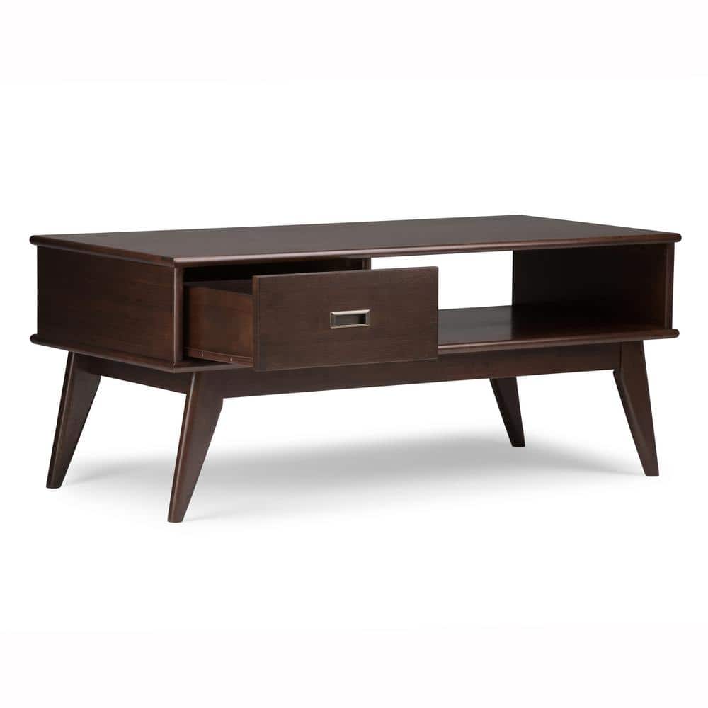 Auburn Brown Mid-Century Modern Wood Coffee Table with Storage