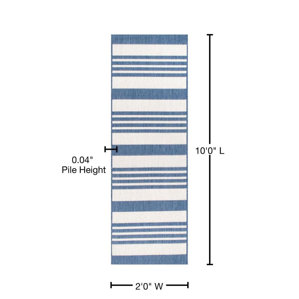Blue Striped Synthetic Indoor/Outdoor Runner Rug 2x10 Feet
