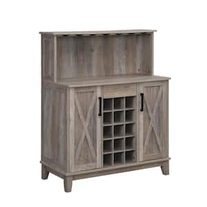 Home Source Bar Cabinet with Wine Rack in Grey Wash
