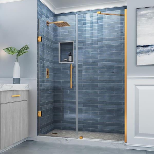 Aston Belmore 61.25 to 62.25 in. W x 72 in. H Frameless Hinged Shower Door in Brushed Gold