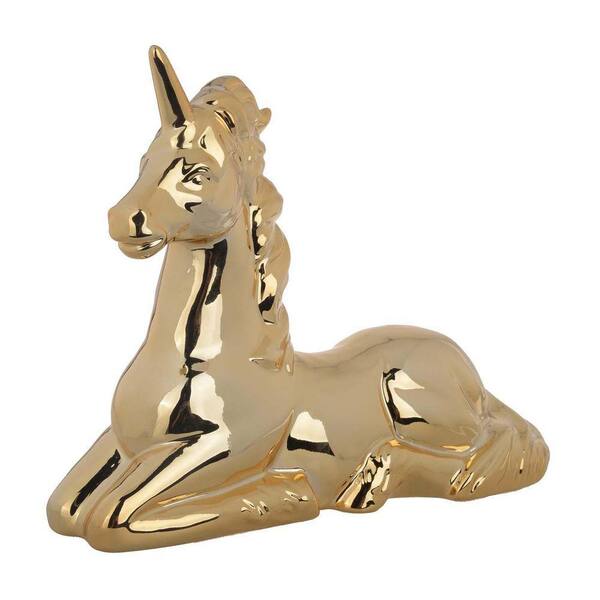 TENGYA LLC Gold 11 in. x 9 in. Ceramic Unicorn Ornament Figurine