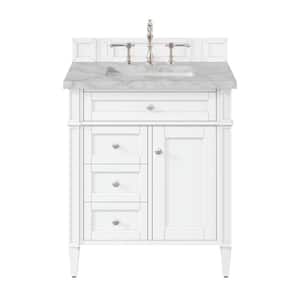 Brittany 30.0 in. W x 23.5 in. D x 34.0 in. H Single Bathroom Vanity in Bright White with Victorian Silver Quartz Top
