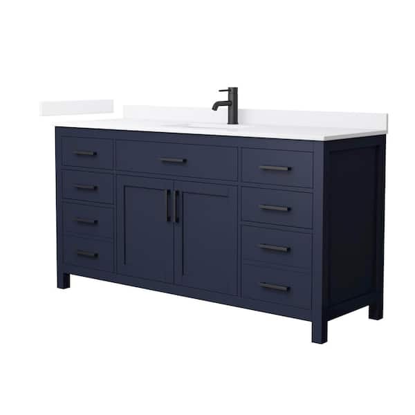 Wyndham Collection Beckett 66 in. Single Freestanding Dark Blue Bath Vanity with White Quartz Top (Assembled)