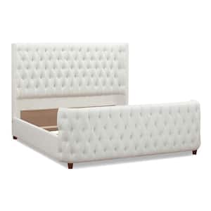 Brooklyn White Linen King Tufted Panel Bed Headboard and Footboard Set