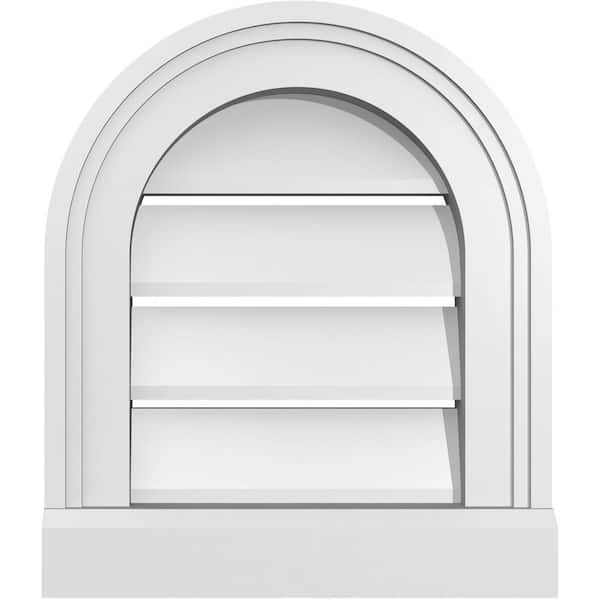 Ekena Millwork 12 in. x 14 in. Round Top White PVC Paintable Gable Louver Vent Functional