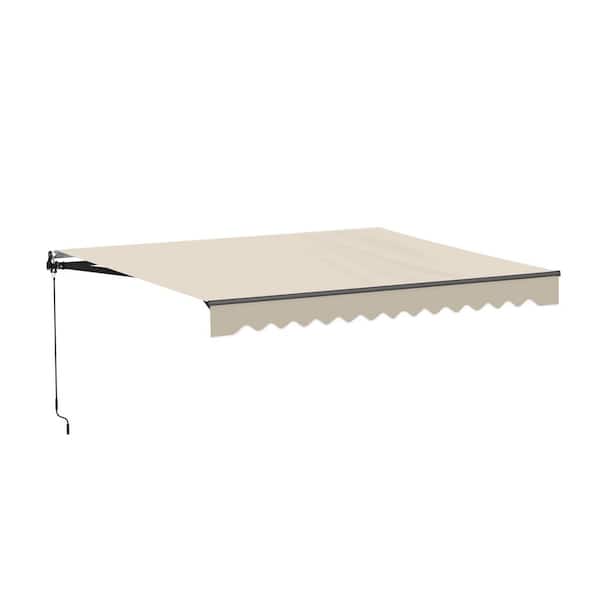 ALEKO 12 ft. x 10 ft. Ivory Manual Patio Retractable Awning Black Frame UV Polyester
