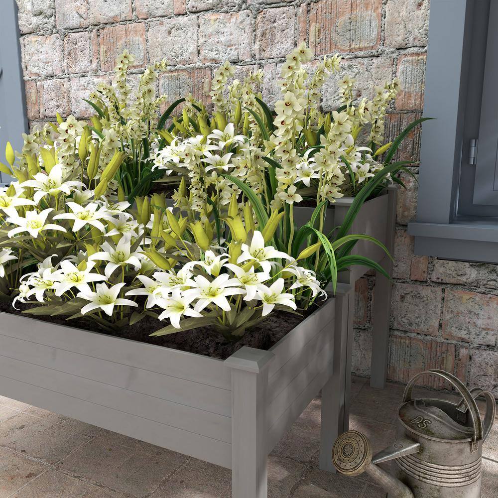 Gray Fir Wood 2-Tier Raised Garden Bed Planter