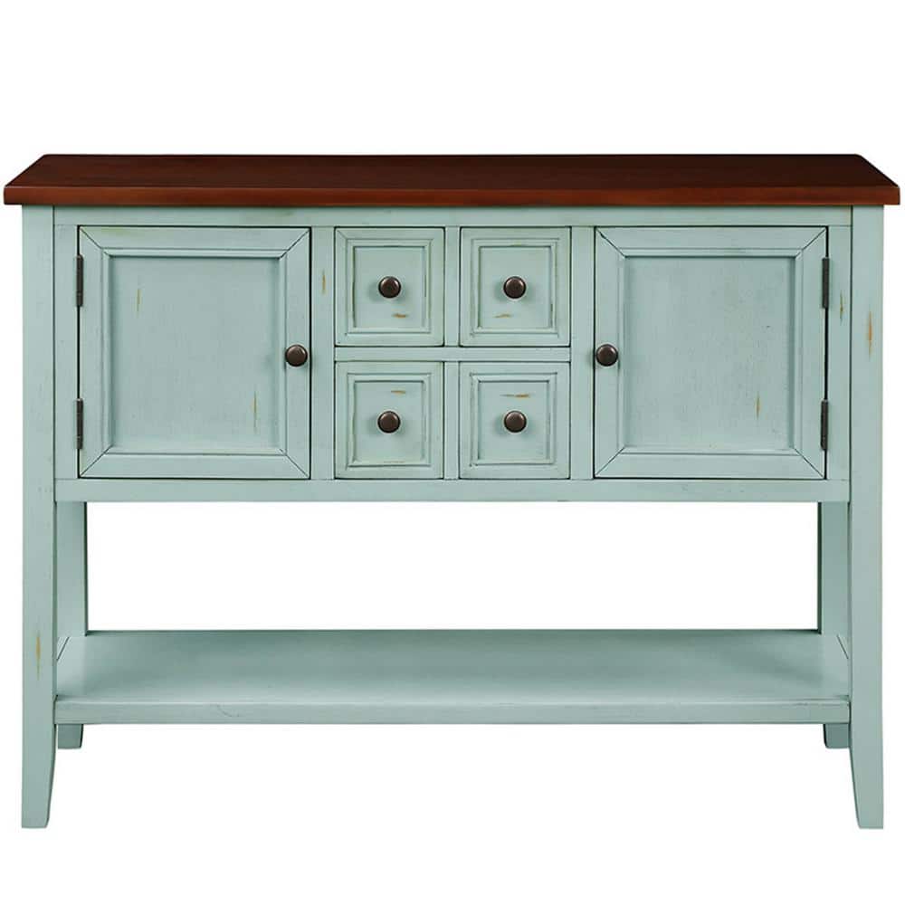 46.00 in. W x 15.00 in. D x 34.00 in. H Retro Blue Linen Cabinet Buffet Sid