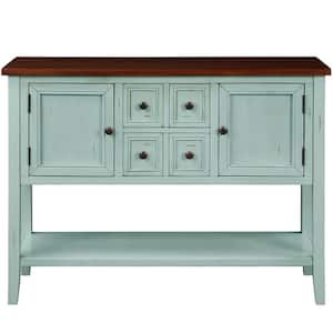 46.00 in. W x 15.00 in. D x 34.00 in. H Retro Blue Linen Cabinet Buffet Sideboard with 2-Doors and Bottom Shelf