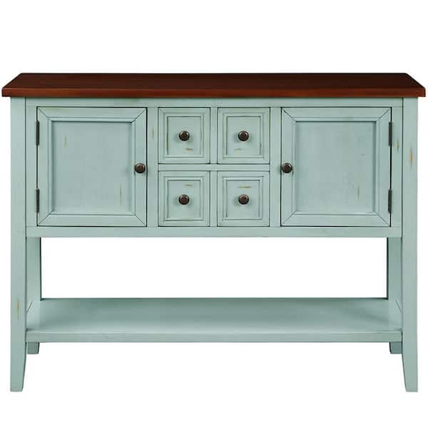 Unbranded 46.00 in. W x 15.00 in. D x 34.00 in. H Retro Blue Linen Cabinet Buffet Sideboard with 2-Doors and Bottom Shelf