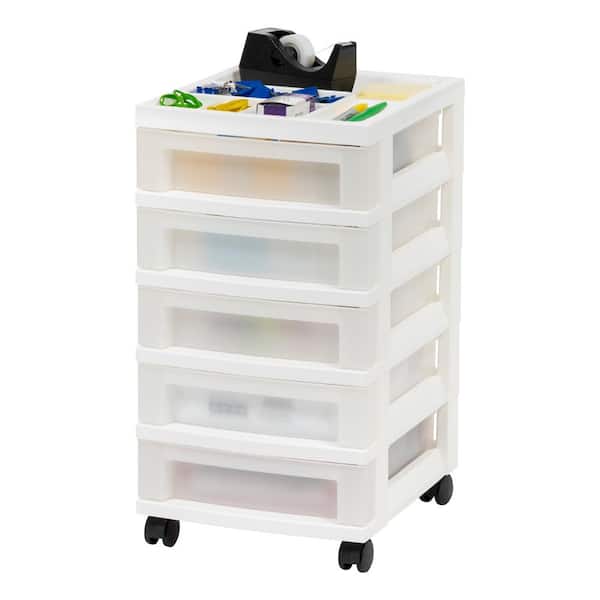 5 Drawer Storage Cart with Organizer Top, White and Pearl (14.25 in. L x 12.05 in. W x 22.25 in. H)