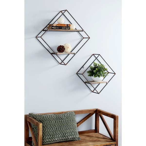 Black Diamond 3 Shelves Metal Wall Shelf (Set of 2)