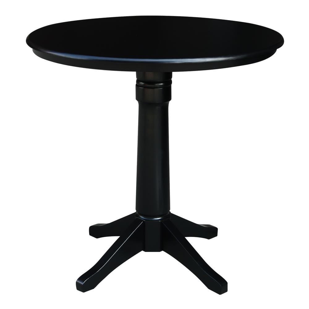 Black Solid Wood Round Pedestal Table with Two Stools
