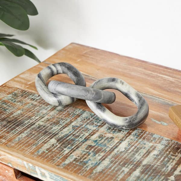 Litton Lane 4 in. x 3 in. Gray Marble Geometric 3 Link Chain Sculpture
