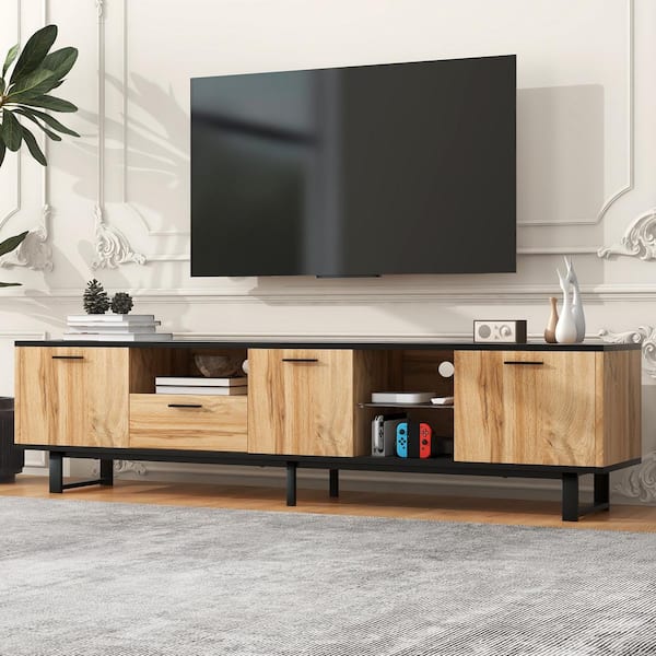 Harper & Bright Designs Brown and Black TV Stand Fits TV's up to 80 in. Entertainment Center with Cabinets, Drop Down Door, Cable Management