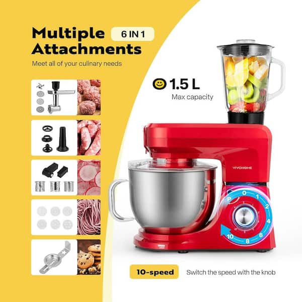 VIVOHOME 8.5 Qt. 10-Speed 6 in 1-Multifunctional Stand Mixer in