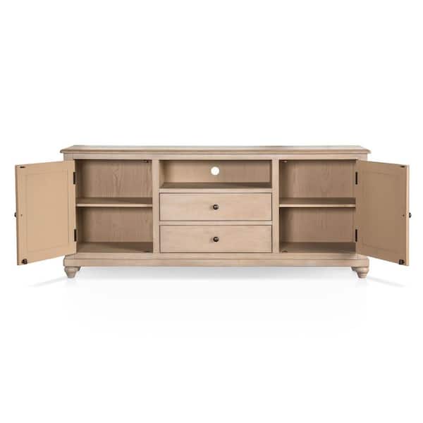 Carrin Light Washed White TV Stand Fits TV up to 80 in. with Soft-closing Drawers