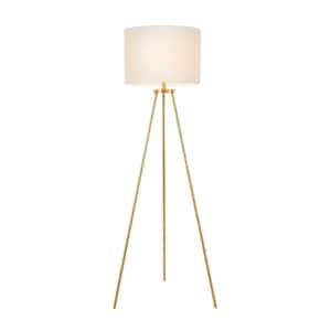 Quinby 58 in. Gold Tripod Floor Lamp with White Fabric Shade
