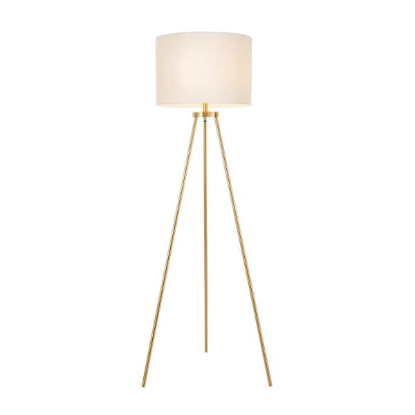 Hampton Bay Quinby 58 in. Gold Tripod Floor Lamp with White Fabric Shade