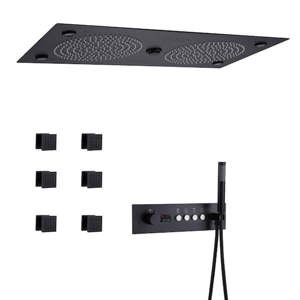 Luxury LED Thermostatic Single-Handle 4-Spray Patterns Ceiling Mount Shower Faucet in Matte Black