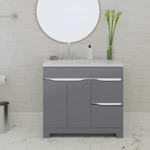 Clare 36 in. W x 19 in. D x 33 in. H Single Sink Freestanding Bath Vanity in Cement with White Cultured Marble Top