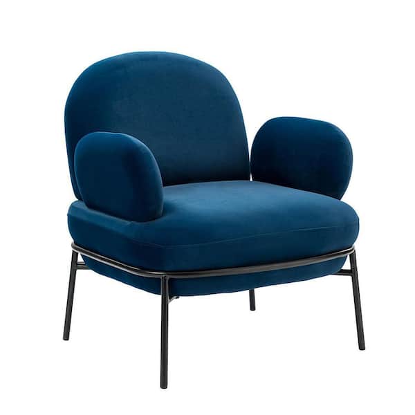 Unbranded Classic Navy Blue Upholstered Velvet Arms Chair with Metal Legs