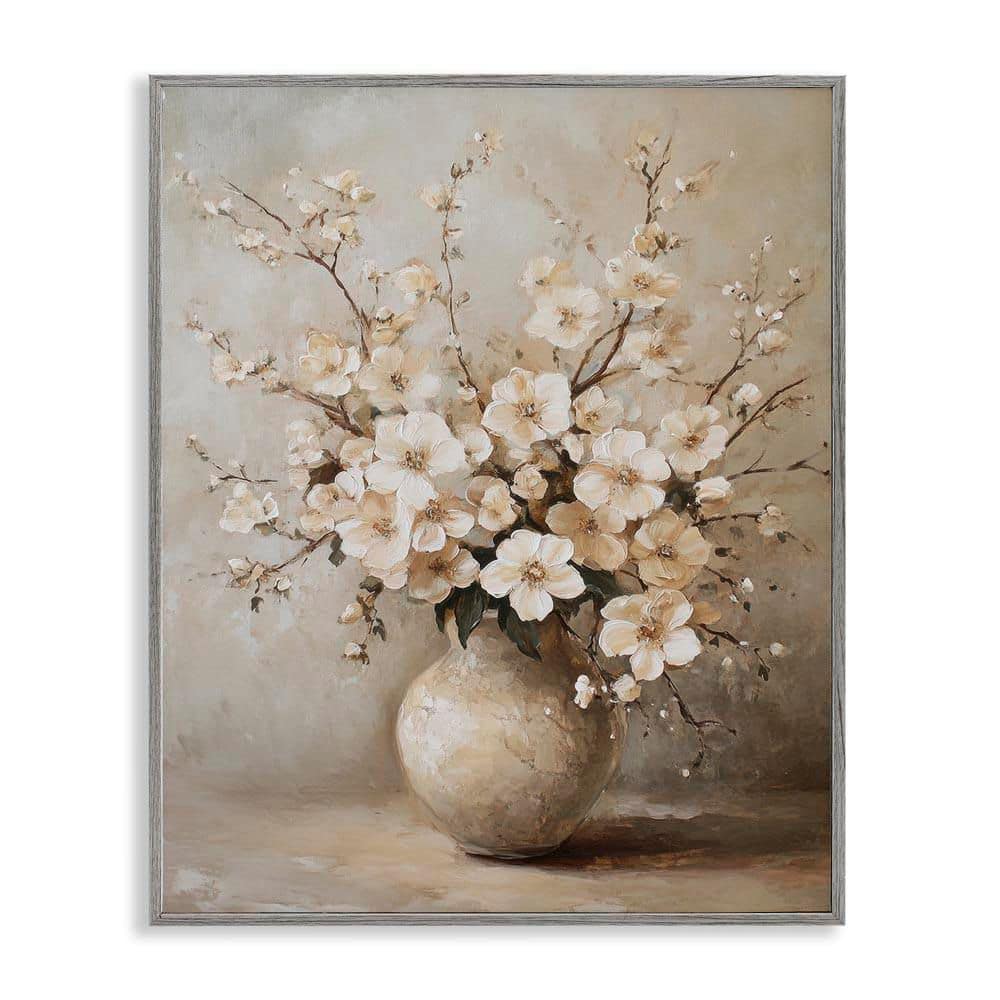 Cherry Blossoms in Pottery by Petal Prints Design Gray Framed Nature Giclee Art Print 14 in. x 11 in. price history on PriceWatchPro