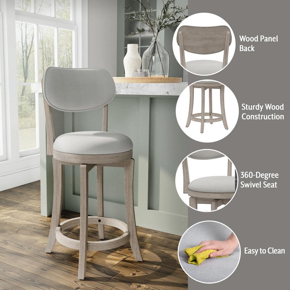 Aged Gray 36" Wood Swivel Counter Stool with Plush Seat