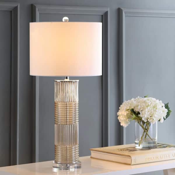 Genevieve 30 in. Champagne Glass/Crystal LED Table Lamp