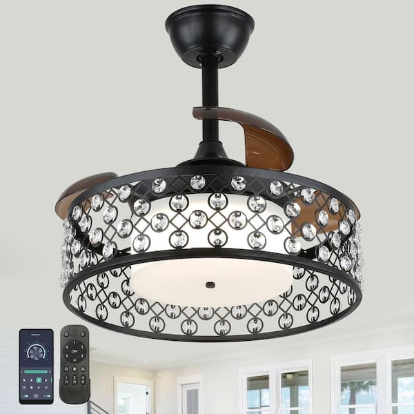 Oaks Aura Obarto 22in.Indoor Black Glam Crystal Smart Ceiling Fan with Lights, 6-Speed Reversible Industrial Ceiling Fan w/Remote