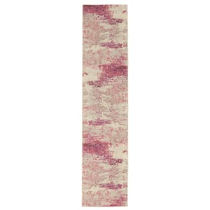 Celestial Ivory/Pink 2 ft. x 12 ft. Abstract Modern Kitchen Runner Area Rug