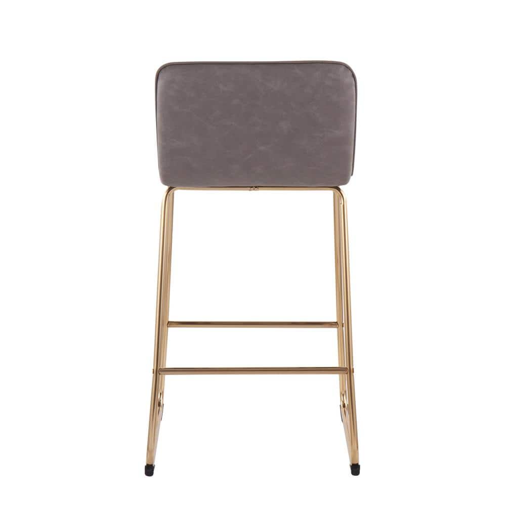 Gold Metal and Gray Faux Leather Counter Stools, Set of 2
