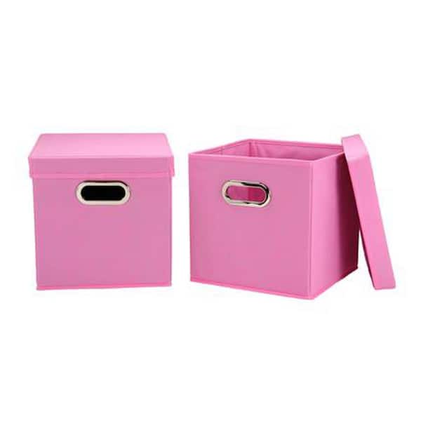 HOUSEHOLD ESSENTIALS 11 in. H x 11 in. W x 11 in. D Pink Fabric 1-Cube Organizer