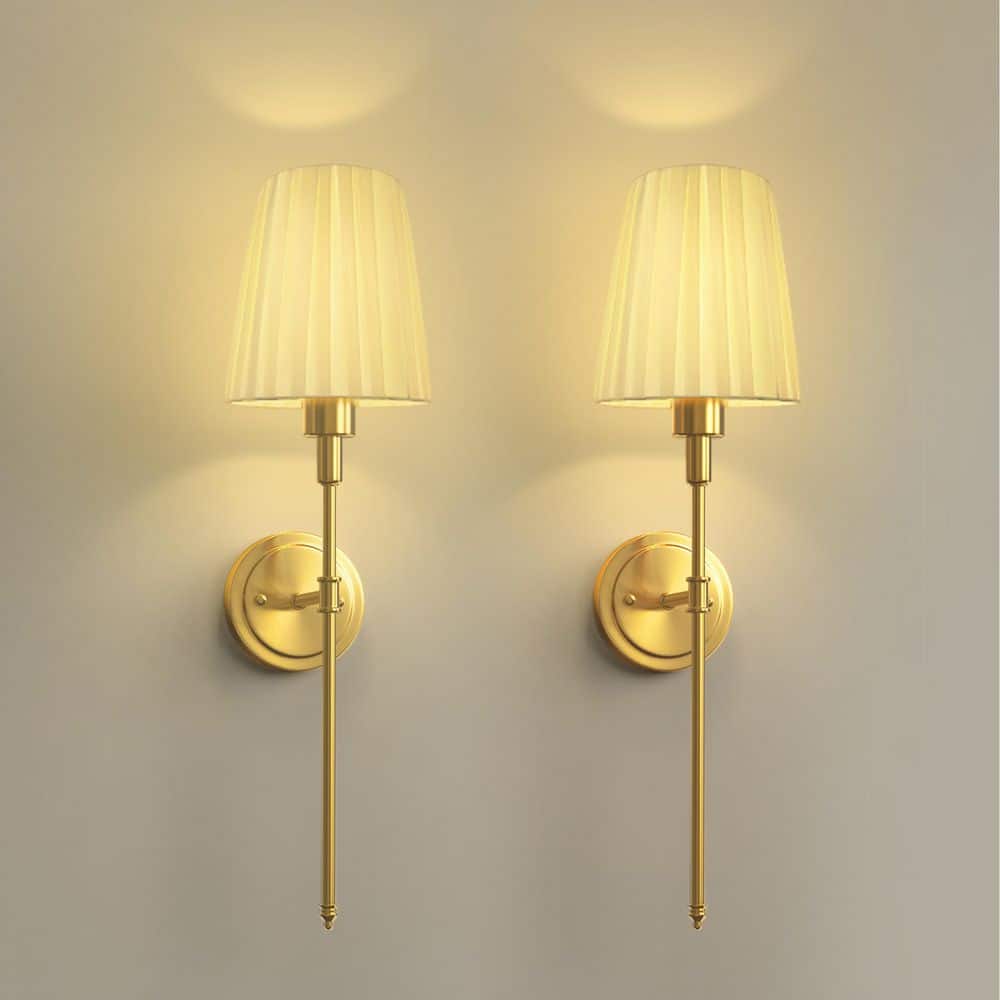 25 in. 1-Light Gold Modern Wall Sconce Set of 2 with Pleated Fabric Shade, Wall Lights for Bedroom and Living Room price history on PriceWatchPro