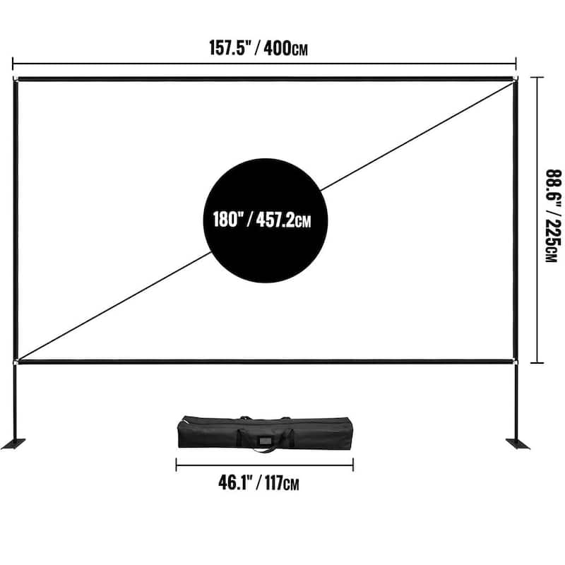 Projector Screen Portable Movie Screen with Stand 180 in. 16:9 4K Wide Angle Outdoor Projection Screen with Storage Bag