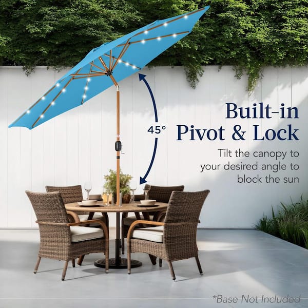 best patio umbrella to block sun Best Choice Products 10ft Solar LED Lighted Outdoor Woodgrain Pattern Steel Market Patio Umbrella
