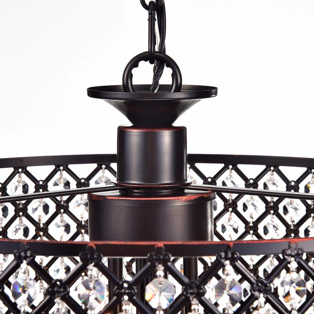Bronze Beaded Crystal Drum Chandelier with Adjustable Chain