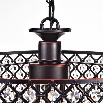 Marya 4-Light Modern Oil Rubbed Bronze Round Chandelier with Beaded Drum Shade /Hanging Clear Glass Crystals