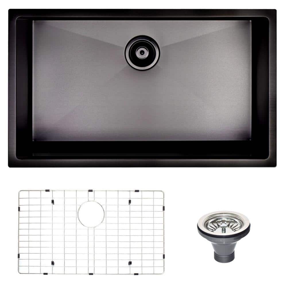 Black 18 Guage Stainless Steel 32 in. Single Bowl Undermount Workstation Ki