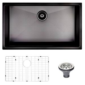 Black 18 Guage Stainless Steel 32 in. Single Bowl Undermount Workstation Kitchen Sink without Faucet