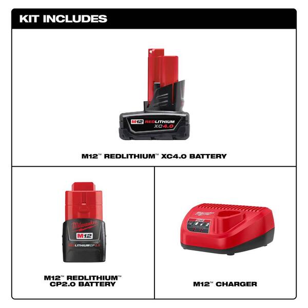 Milwaukee - M12 12-Volt Lithium-Ion 4.0 Ah and 2.0 Ah Battery Packs and Charger Starter Kit w/ 3/8 in. Crown Stapler